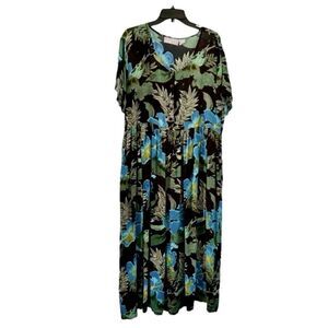 J.A. Studio Black Multicolored Tropical Print Summer Dress Size XL